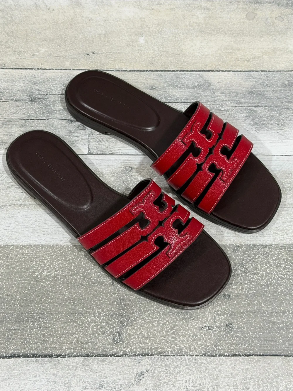 TORY BURCH Ines Multi-strap Slide In Tory Red/plum - Size - 7 .US